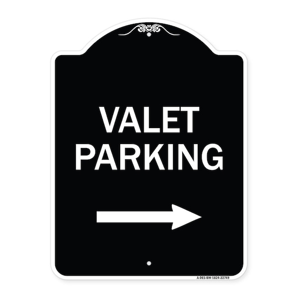 Valet Parking with Right Arrow Heavy-Gauge Aluminum Architectural Sign, 24" x 18", BW-1824-22749